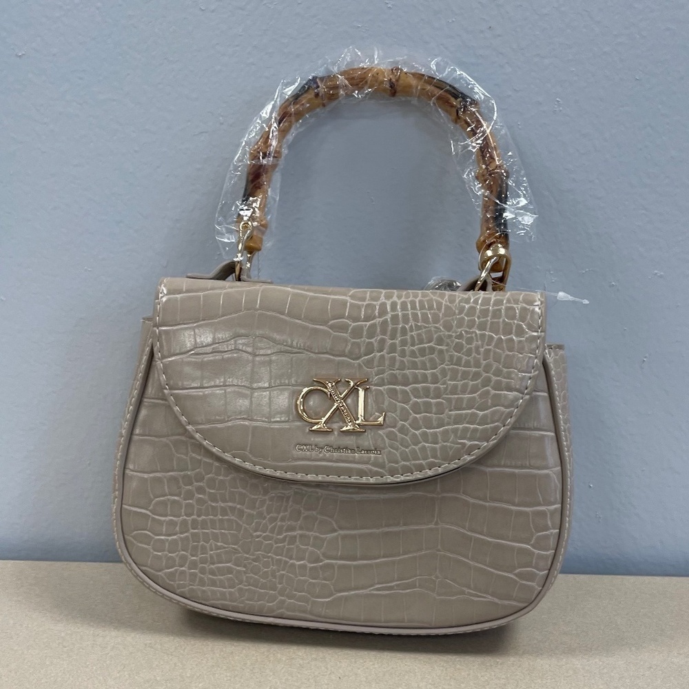 CXL By Christian Lacroix Cote Crossbody Bag w/ Wood-Look Top Handles -Cream- NWT